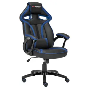 GTForce Roadster 1 Sport Racing Car Office Chair, Adjustable Lumbar Support Gaming Desk Faux Leather With Mesh Trimmings (Blue)