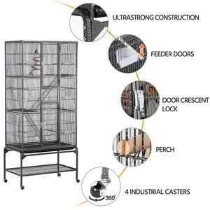 Yaheetech Black Rolling Metal Bird Cage with Detachable Stand Large