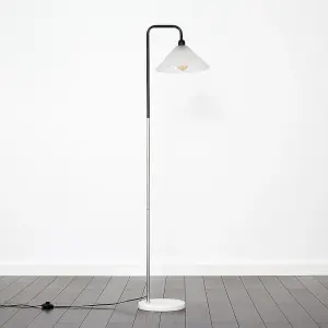 ValueLights Style Black/Chrome Metal & White Marble Base Floor Lamp With Frosted Glass Shade With 4w LED Filament Bulb Warm White