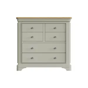 6 Drawer Solid Oak Sage Green Chest Of Drawers Ready Assembled