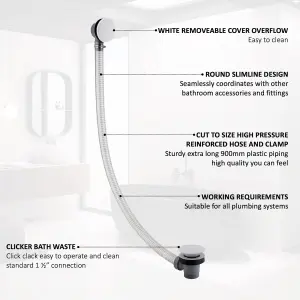 ENKI Easy Clean Matte White Cut to Size Pipe Solid Brass Bath Sprung Waste & Overflow W65