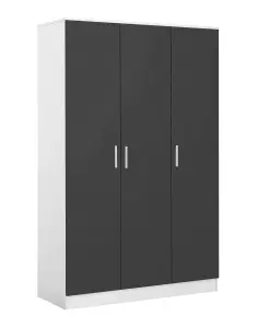 REFLECT 3 Door Plain Wardrobe in Gloss Grey Door Fronts and Matt White Carcass