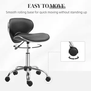 HOMCOM Office Chair Beauty Salon Rolling Technician Stool Chair Black