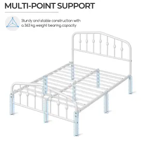 Yaheetech White 4ft6 Double Metal Bed Frame with Arched Headboard and Footboard