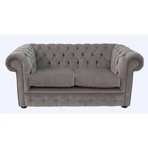 Chesterfield 2 Seater Sofa Settee Pimlico Grey Real Fabric In Classic Style