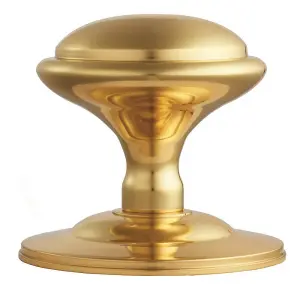 Round Victorian Centre Door Knob Polished Brass 85mm Rose Outdoor Handle