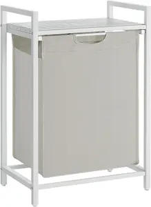 VASAGLE Laundry Basket, Laundry Hamper, Pull-Out and Removable Laundry Bag, Shelf, Metal Frame, White