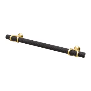 DecorAndDecor - AMELIA Matt Black & Gold Knurled T-Bar Kitchen Cabinet Pull Handles - 320mm - Pair