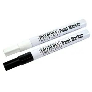 Faithfull 2 Paint Marker Pens White Black Multi Surface Outdoor Use FAIPMBLKWHI