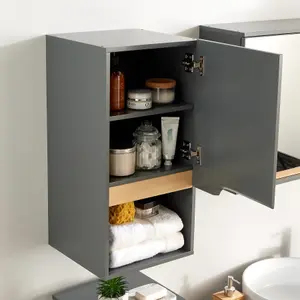 Home Source Florence Hanging Bathroom Wall Cabinet Storage Unit Grey