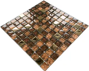 Glass mosaic on mesh for bathroom or kitchen 300mm x 300mm - Gold brown