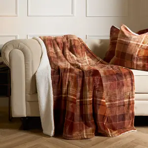 OHS Felix Flannel Check Fleece Throw - Rust