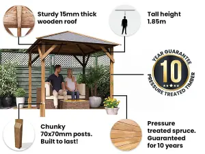 Dunster House Wooden Gazebo Louvre Wall 2m x 2m Garden Shelter Roof Shingles Utopia 200