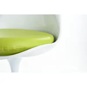 White Tulip Dining Chair with Green PU Cushion