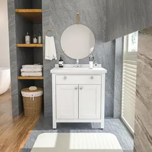 Kardelen Freestanding Single Bathroom Vanity with One Tap Hole Marble Basin White