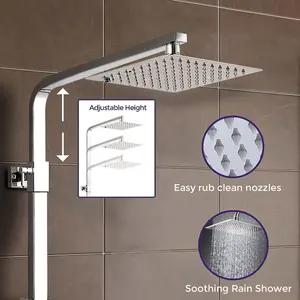 Nes Home Sqaure Exposed Thermostatic Kit, Ultra Thin Head Shower Mixer, handheld With Slide Rail Set Chrome