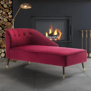 Right Hand Chaise Lounge in Velvet Scarlet Red