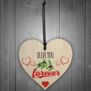 Red Ocean Olive You Forever Wooden Hanging Heart Plaque Kitchen Sign