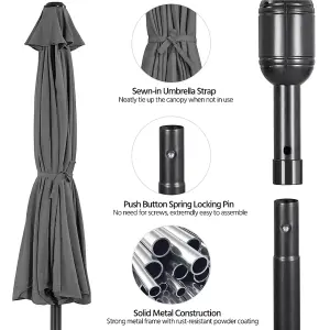 Yaheetech 2.675m Grey Patio Parasol Umbrella w/ Push Button Tilt and Crank