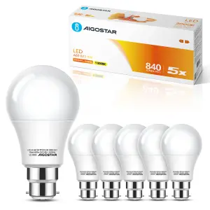 Aigostar Bayonet Light Bulb 9W B22 LED Bulbs Warm White 3000K, 5 Pack