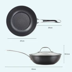 Anolon X SearTech Black Round Aluminium Induction Suitable Dishwasher Safe Wok Pan with Lid 25cm