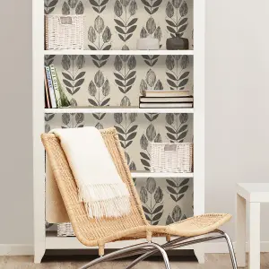 NuWallpaper NUS2459 Folk Tulip Peel & Stick Wallpaper, Charcoal