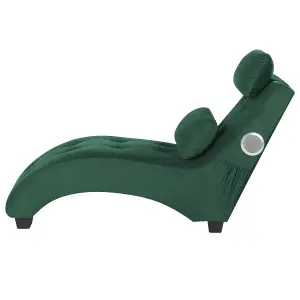 Velvet Chaise Lounge with Bluetooth Speaker USB Port Green SIMORRE