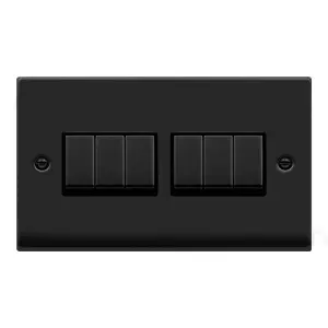 Matt Black 10A 6 Gang 2 Way Ingot Light Switch - Black Trim - SE Home