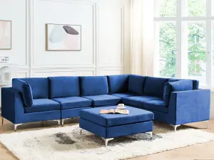 Sofa with Ottoman EVJA Navy Blue Velvet Left Hand