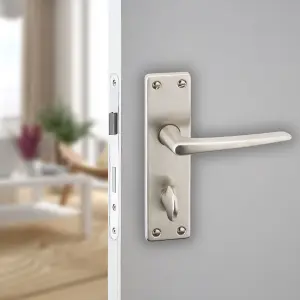 URBNLIVING 150mm Length 2 Pcs Royale Metal & Satin Nickel Lever Latch Bathroom Door Handles Set