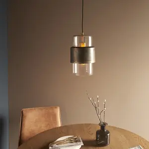 Luminosa Palermo Pendant Ceiling Light Bronze Patina Plate & Clear Glass