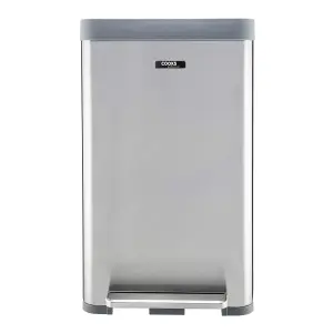 Kitchen Rubbish Waste Bin Recycling Wide Single Pedal 65L Silver