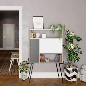 Decortie Tatti Modern Desk Mocha Grey White Anthracite Grey Multipurpose Laptop Modern Desk With Bookcase Width 83.5cm