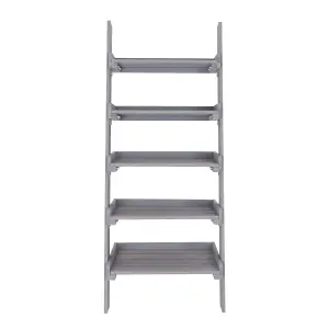 Charles Bentley FSC Slim Wooden Ladder Planter - Grey Tall 5 Shelves