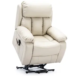 Chester Dual Motor Electric Rise Recliner Bonded Leather Armchair Electric Lift Riser Chair (Cream)