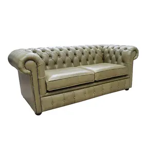 Chesterfield 2 Seater Selvaggio Sage Green Real Leather Sofa Settee In Classic Style