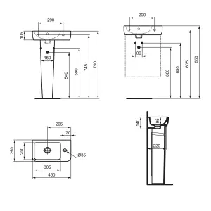 Ideal Standard i.life S Gloss White Rectangular Wall-mounted Basin (W)45cm