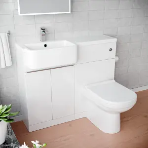 Nes Home 1000mm White LH Freestanding Cabinet with Basin, WC Unit & Toilet