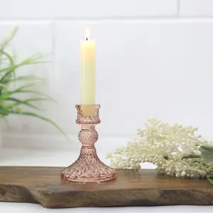 Glass Candle Holder Pink Table Centerpiece Champagne Victorian Style Home Decor