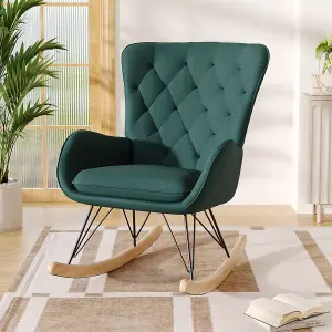 Velvet Upholstered Rocking Chair Recliner Armchair in Green