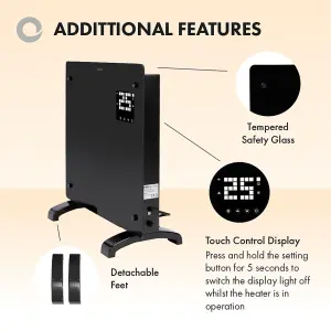 Devola Designer 0.5kW Smart Glass Panel Heater with Timer Black - DVPW500B