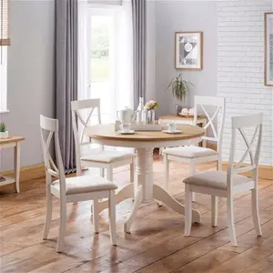 Julian Bowen Davenport 4 Seater Round Pedestal Dining Table, Farmhouse, Natural, Ivory