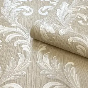 Belgravia Décor Tiffany Scroll Beige Textured Wallpaper