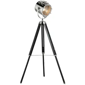 Industrial Tripod Floor Lamp Matt Black E27 Theatre Spot Light Standing Height