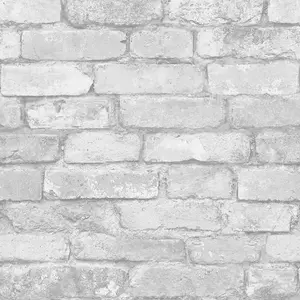 White and Silver Rustic Brick Effect Wallpaper Windsor Wallcoverings FD41488