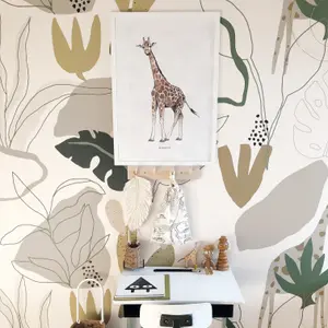 Roomblush Nursery  Safari Jungle Kids Eco 4 Lane Repeatable Wallpaper Mural 200 x 285cm, Neutral Beige