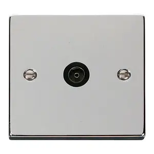 Polished Chrome 1 Gang Single Coaxial TV Socket - Black Trim - SE Home