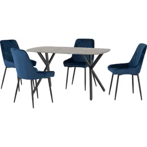 Mizel Athens Medium Oak Table & Avery Chair Dining Set Concrete Effect / Sapphire Blue