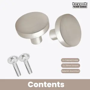 Keypak Cabinet Knob, Pack of 2, Satin Nickel, Aluminium Precision 30mm Classic Wardrobe Cupboard Drawer Handles