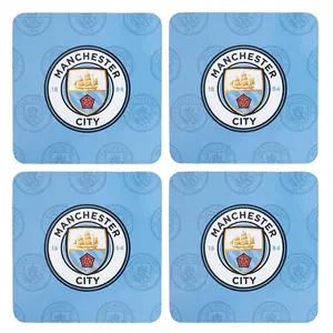 Manchester City FC Cork Crest Coaster (Pack of 4) Sky Blue/Black/Gold (One Size)